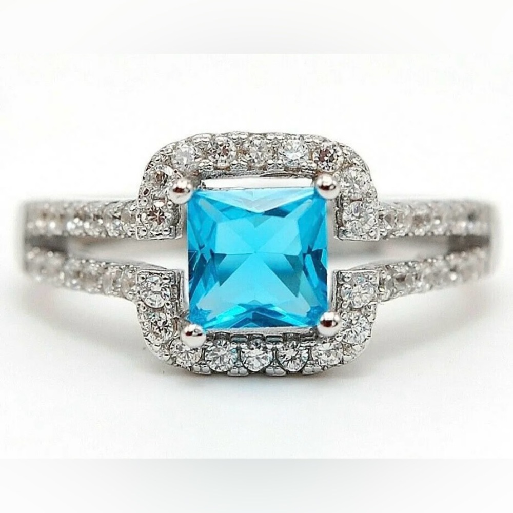 925 Sterling Silver Blue Topaz with Diamond Accent NWOT